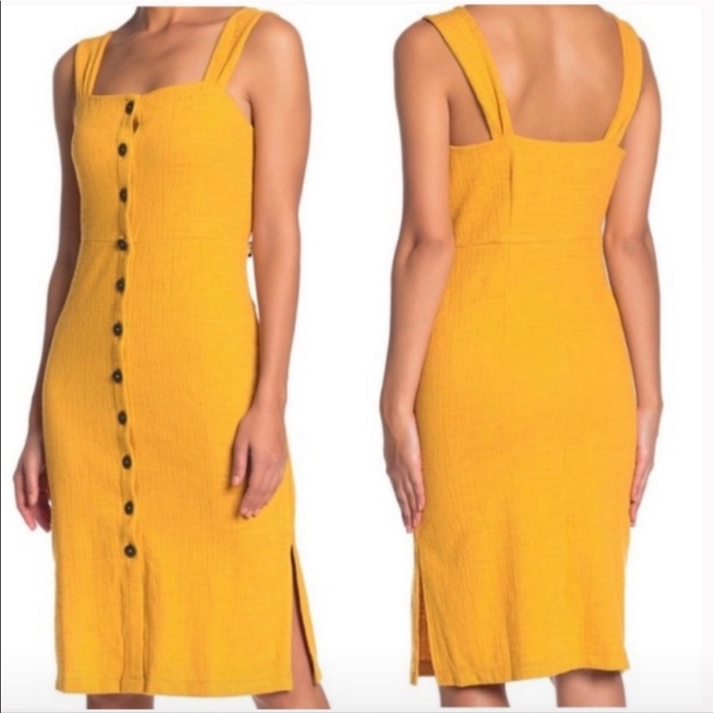 MADEWELL Texture & Thread Button-Front Tank Dress Mustard yellow midi orange M - Picture 4 of 12